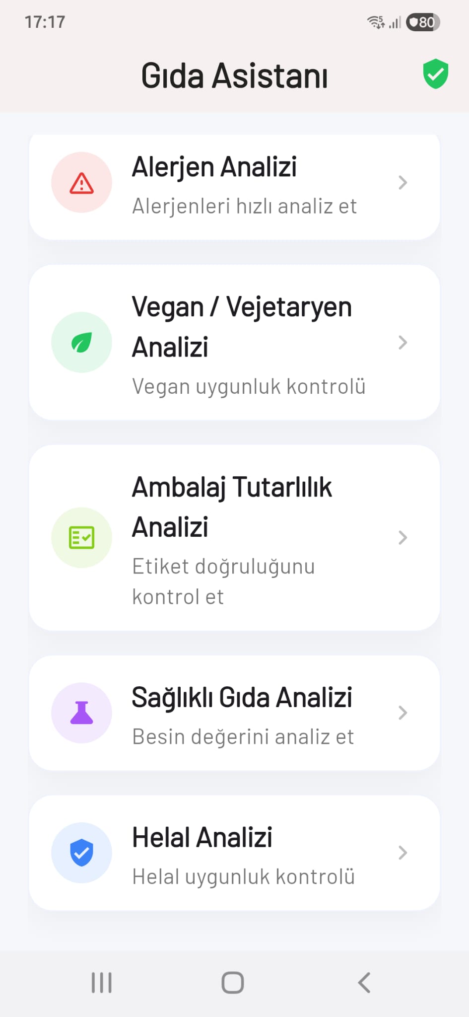 Gıda Asistanı Ana Ekran