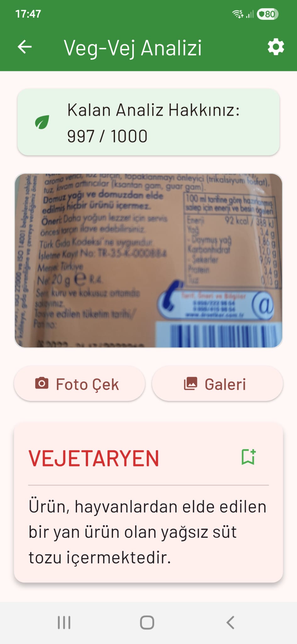 Vejetaryen Analizi